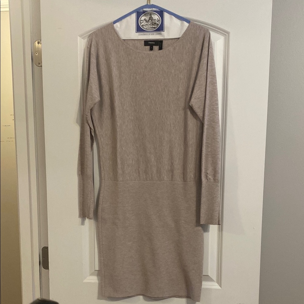 Theory Tan Long Sleeve Dolman Sweater Dress